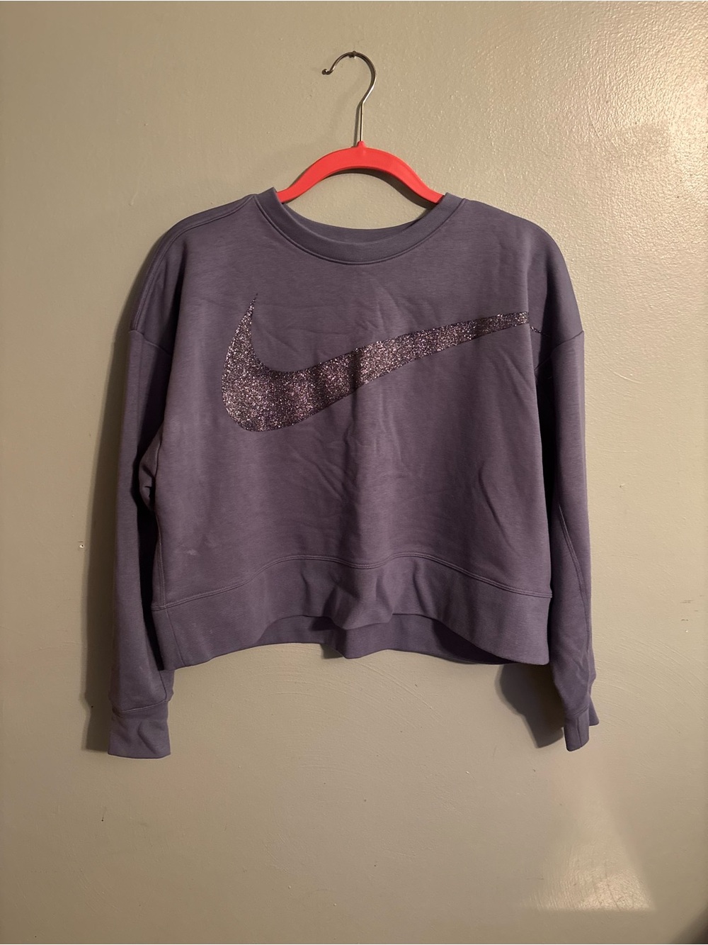 Nike Lavender Cropped Crewneck Sweatshirt with Glitter Swoosh